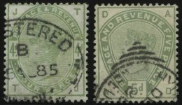 GROSSBRITANNIEN 77/8 O, 1884, 4 P. Und 5 P. Dunkelgraugrün, 2 Prachtwerte, Mi. 320.- - Gebraucht