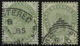 GROSSBRITANNIEN 77/8 O, 1884, 4 P. Und 5 P. Dunkelgraugrün, 2 Prachtwerte, Mi. 320.- - Oblitérés