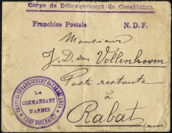 FRANZ.POST IN MAROKKO 1911, Feldpostbrief Von Casablanca Nach Rabatt Mit Violettem Militärstempel Und L1 FRANCHISE - Autres & Non Classés