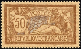 FRANKREICH 97y *, 1916, 50 C. Braun/hellblau, GC-Papier, Falzrest, Pracht, Mi. 110.- - Other & Unclassified