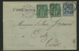 FRANKREICH 73, 84II BRIEF, 1889, 15 C. Blau Und 2x 5 C. Hellgelbgrün Auf Rechnung Mit K2 PARIS 17 R. DES HALLES Nac - Other & Unclassified