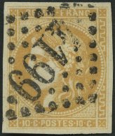 FRANKREICH 40a O, 1870, 10 C. Gelbbraun, Nummernstempel 4199, Breitrandig, Pracht - Other & Unclassified