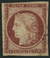 FRANKREICH 7a O, 1849, 1 Fr. Karmin, Zarter Stempel, Pracht, Fotoattest Dr. Goebel, Mi. 1000.- - Sonstige & Ohne Zuordnung