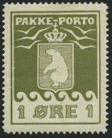 GRÖNLAND - PAKKE-PORTO 4A *, 1926, 1 Ø Grünoliv, (Facit P 4IVv3), Mit Abart Rechte 1 Ohne Fuß, Fa - Parcel Post