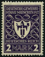 Dt. Reich 200b **, 1922, 2 M. Dunkelpurpurviolett Gewerbeschau, üblich Gezähnt Pracht, Gepr. Dr. Oechsner, Mi. - Used Stamps