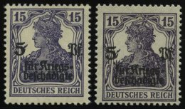 Dt. Reich 106b,c **, 1919, 15 Pf. Schwärzlichblauviolett Und Schwarzviolett, 2 Prachtwerte, Gepr. Infla, Mi. 100.- - Gebraucht