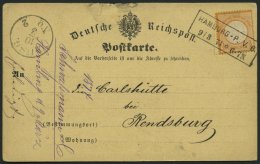 Dt. Reich 18 BRIEF, 1874, 1/2 Gr. Orange Auf Postkarte Mit R2 HAMBURG-P.V.6, Nach Rendsburg, Feinst - Used Stamps