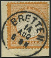 Dt. Reich 15 BrfStk, 1872, 2 Kr. Orange, K1 BRETTEN, Normale Zähnung, Prachtbriefstück, Fotobefund Sommer, Mi. - Gebraucht