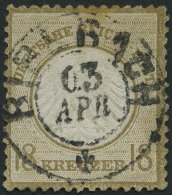 Dt. Reich 11 O, 1872, 18 Kr. Ockerbraun, Zentrischer Badischer K2 BIBERACH, Marke Oben Etwas Stockfleckig Sonst Pracht, - Gebraucht