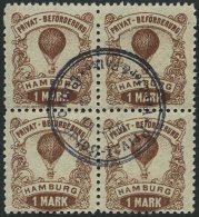 HAMBURG E 16A VB O, HAMMONIA II: 1888, 1 M. Ballon, Gezähnt 111/2, Im Viererblock, Zentrischer Stempel, Pracht, Mi. - Private & Local Mails