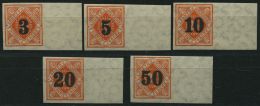 WÜRTTEMBERG 184-88PU *, 1923, 3 - 50 Pf. Auf 25 Pf. Rotorange, Ungezähnt, Alle Vom Rechten Rand, Falzrest, Pra - Sonstige & Ohne Zuordnung