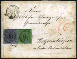 WÜRTTEMBERG 3a,5II BRIEF, 1853, 18 Kr. Schwarz Auf Violettgrau, Type II Und 6 Kr. Grün Auf Brief Von STUTTGART - Sonstige & Ohne Zuordnung