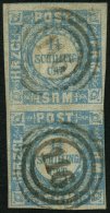 SCHLESWIG-HOLSTEIN 6 Paar O, 1864, 11/4 S. Grauultramarin Im Senkrechten Paar, Nummernstempel 116 (GLÜCKSTADT), Unt - Schleswig-Holstein