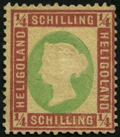 HELGOLAND 8a (*), 1873, 1/4 S. Dunkelrotkarmin/lebhaftgelblichgrün, Ohne Gummi, Stark Repariert Sonst Pracht, Gepr. - Héligoland