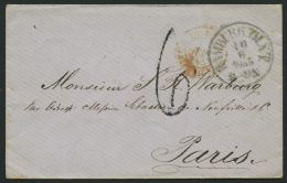 HAMBURG - GRENZÜBERGANGSSTEMPEL 1855, 6, L1 Und K1 HAMBURG TH. & T. Auf Kleinem Brief Nach Paris, Roter Tour-St - Préphilatélie