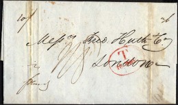 HAMBURG - GRENZÜBERGANGSSTEMPEL 1846, T 10 NOV, In Rot Auf Brief Nach London, Rückseitiger R3 K.S. & N.P.C - Prephilately