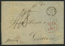 HAMBURG - GRENZÜBERGANGSSTEMPEL 1842, T 2 DEC, In Rot Auf Brief Von Stettin (K1) über Hamburg (rückseitig - Prephilately