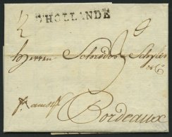 HAMBURG - GRENZÜBERGANGSSTEMPEL 1797, D` HOLLANDE, L1 Auf Brief Von Hamburg Nach Bordeaux, Registraturbug, Pracht - Prephilately