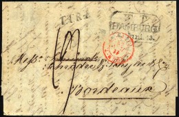 HAMBURG - THURN UND TAXISCHES O.P.A. 1843, T.T. HAMBURG, R3 Auf Forwarded-Letter Von Riga Nach Bordeaux, L1 T.T.R.4 Und - Vorphilatelie