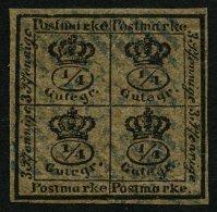 BRAUNSCHWEIG 9a O, 1857, 4/4 Ggr. Schwarz Auf Graubraun, Seltener Blauer Nummernstempel 23 (HOHEGEISS), Unten Minimaler - Brunswick