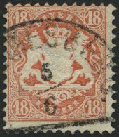 BAYERN 27Xb O, 1870, 18 Kr. Dunkelziegelrot, Wz. Enge Rauten, Pracht, Gepr. Stegmüller, Mi. 240.- - Sonstige & Ohne Zuordnung