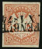 BAYERN 19 O, 1867, 18 Kr. Dunkelzinnoberrot, L2, Gepr. Engel, Mi. (220.-) - Altri & Non Classificati