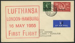 DEUTSCHE LUFTHANSA 25 BRIEF, 16.5.1955, London-Hamburg, Brit.Post In Tanger Mi.Nr. 61 Und 76, Prachtbrief - Gebraucht