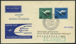 DEUTSCHE LUFTHANSA 18 BRIEF, 1.4.1955, Düsseldorf-Frankfurt/Main, Prachtbrief - Used Stamps