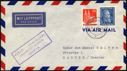 ERST-UND ERÖFFNUNGSFLÜGE 2410 BRIEF, 24.4.52, Frankfurt-Madrid, Frankiert Mit Amerk.-und Brit. Zone Nr. 87eg U - Briefe U. Dokumente