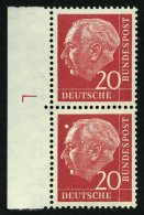 BUNDESREPUBLIK 185y Paar **, 1960, 20 Pf. Heuss Lumogen Im Senkrechten Randpaar Mit L, Pracht - Gebraucht