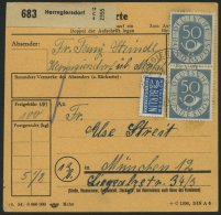 BUNDESREPUBLIK 134 Paar BRIEF, 1954, 50 Pf. Posthorn Im Senkrechten Paar Als Mehrfachfrankatur Auf Paketkarte Aus HERRNG - Used Stamps