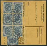 BUNDESREPUBLIK 134 BRIEF, 1954, 50 Pf. Posthorn Im Sechserblock Rückseitig Mit 70 Pf. Zusatzfrankatur Auf Paketkart - Used Stamps