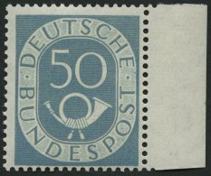 BUNDESREPUBLIK 134 **, 1952, 50 Pf. Posthorn, Rechtes Randstück, Pracht, Gepr. Schlegel, Mi. 200.- - Autres & Non Classés