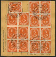 BUNDESREPUBLIK 126 BRIEF, 1954, 6 Pf. Posthorn Im Achterblock Und Fünferblock Rückseitig Mit 32 Pf. Zusatzfran - Used Stamps