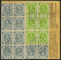 BUNDESREPUBLIK 123,127 BRIEF, 1954, 8 Pf. Posthorn Im Achterblock (Zähnung Teils Angestoßen Da über Den - Used Stamps