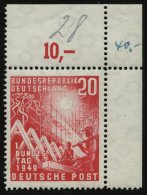 BUNDESREPUBLIK 112VII **, 1949, 20 Pf. Bundestag Mit Abart Dorn Am Ersten Dachfirst Oben, Obere Rechte Bogenecke, Pracht - Sonstige & Ohne Zuordnung