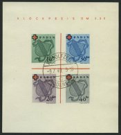 BADEN Bl. 2II/IV O, 1949, Block Rotes Kreuz, Type IV, Stempel RADOLFZELL, Pracht, Fotoattest H.D. Schlegel, Mi. 1800.- - Other & Unclassified