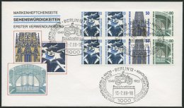 ZUSAMMENDRUCKE H-Bl. 22 BRIEF, 1989, Heftchenblatt Sehenswürdigkeiten Auf FDC, Pracht, Mi. 110.- - Se-Tenant