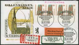 BERLIN 815 BRIEF, 1988, 120 Pf. St. Petri-Dom Im Waagerechten Viererstreifen Als Mehrfachfrankatur Auf Einschreiben/R&uu - Gebraucht