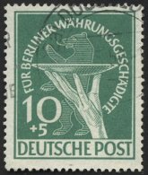 BERLIN 68 O, 1949, 10 Pf. Währungsgeschädigte, üblich Gezähnt Pracht, Gepr. Schlegel, Mi. 190.- - Oblitérés