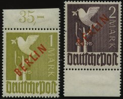 BERLIN 33/4 **, 1949, 1 Und 2 M. Rotaufdruck, 2 Prachtwerte, Gepr. A. Schlegel, Mi. 850.- - Sonstige & Ohne Zuordnung