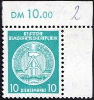 DIENSTMARKEN A D 19IIXII **, 1954, 10 Pf. Bläulichgrün, Type II, Wz. 2XII, Obere Rechte Bogenecke, Pracht, Fot - Sonstige & Ohne Zuordnung