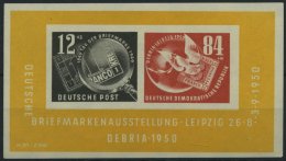 DDR Bl. 7 PF III **, 1950, Block Debria Mit Abart Schräger Weißer Strich über 1 Im Datum, übliche G - Gebraucht