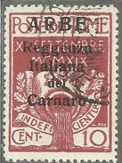 ARBE 1920 REGGENZA ITALIANA DEL CARNARO CENT. 10 C USATO USED OBLITERE´ - Arbe & Veglia