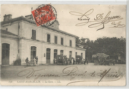 Isère - 38 - Saint Marcellin  La Gare Et Diligences 1908 - Saint-Marcellin