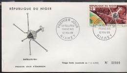 3124 FDC  Niamey Satélites,   Repu De Niger ,1966,satellites Francais - Afrika