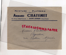 87 - SAINT JUNIEN- ENVELOPPE   ARMAND CHATENET- PEINTURE PLATRERIE- 44 AV. VAILLANT COUTURIER- 1956 - 1950 - ...