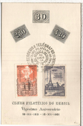 BRASIL HOJITA 1951 EXPOSICION FILATELICA SELLOS SEMANA AEREA CON SOBRECARGA MAT AGENZIA MINOSTERIO EDUCAÇAO - Lettres & Documents