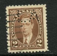 Canada 1937 2 Cent King George VI Mufti Issue #232xx  Ontario Government Perfin - Perfin