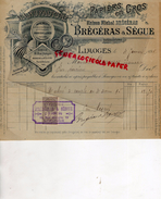 87 - LIMOGES - FACTURE -PAPETERIE- PAPIERS  MICHEL BREGERAS & SEGUE- IMPRIMERIE- 18 RUE MANIGNE RUE DU VERDURIER-1896 - Imprenta & Papelería